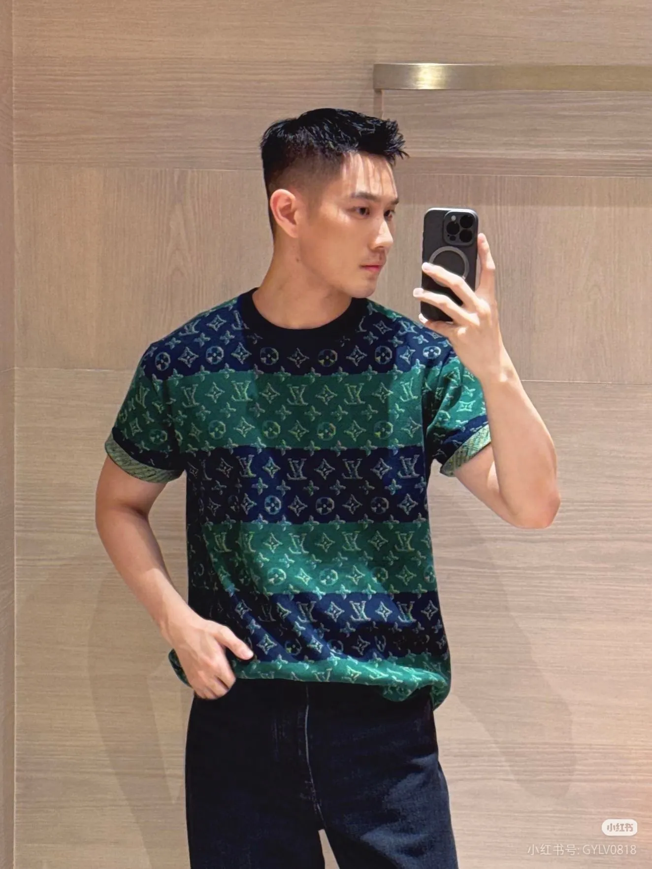 Louis Vuitton/Louis Vuitton contrasting color old flower jacquard knitted short sleeves